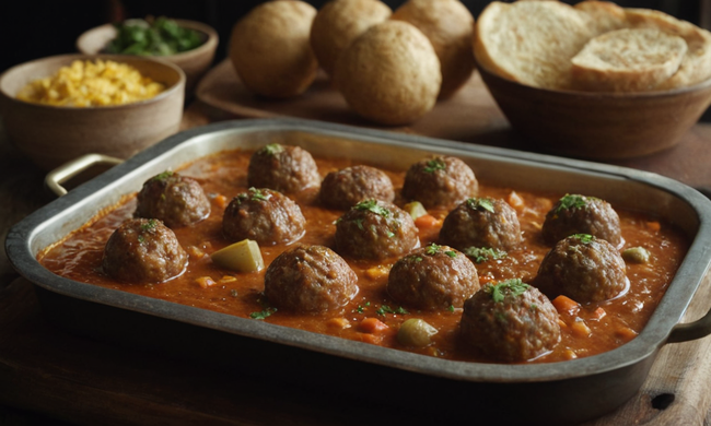 3 albóndigas jugosas y apetitosas en una bandeja
