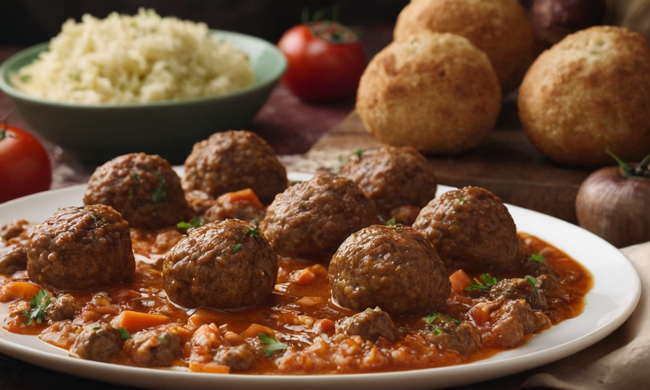 Deliciosas albóndigas cocidas y jugosas, con ingredientes atractivos