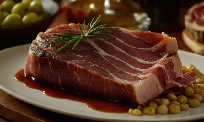 Jamón Ibérico con sabor y aroma, en un plato relleno