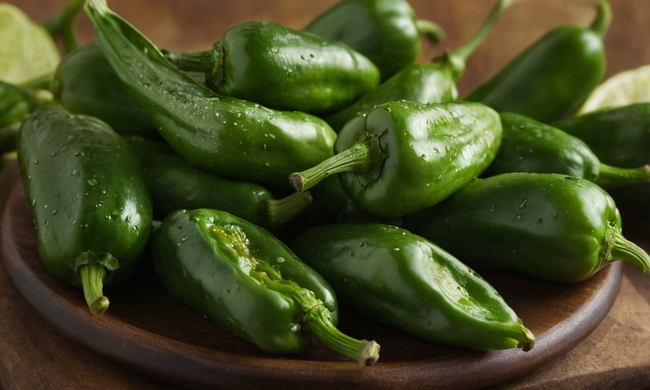 3-4 Pimientos de Padrón con saborosa salsa en primer plano