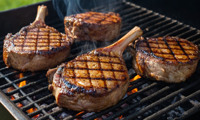 Una guía paso a paso para los chuletas de cordero a la parrilla, con imágenes de carne marinada y parrilla deslumbrante.